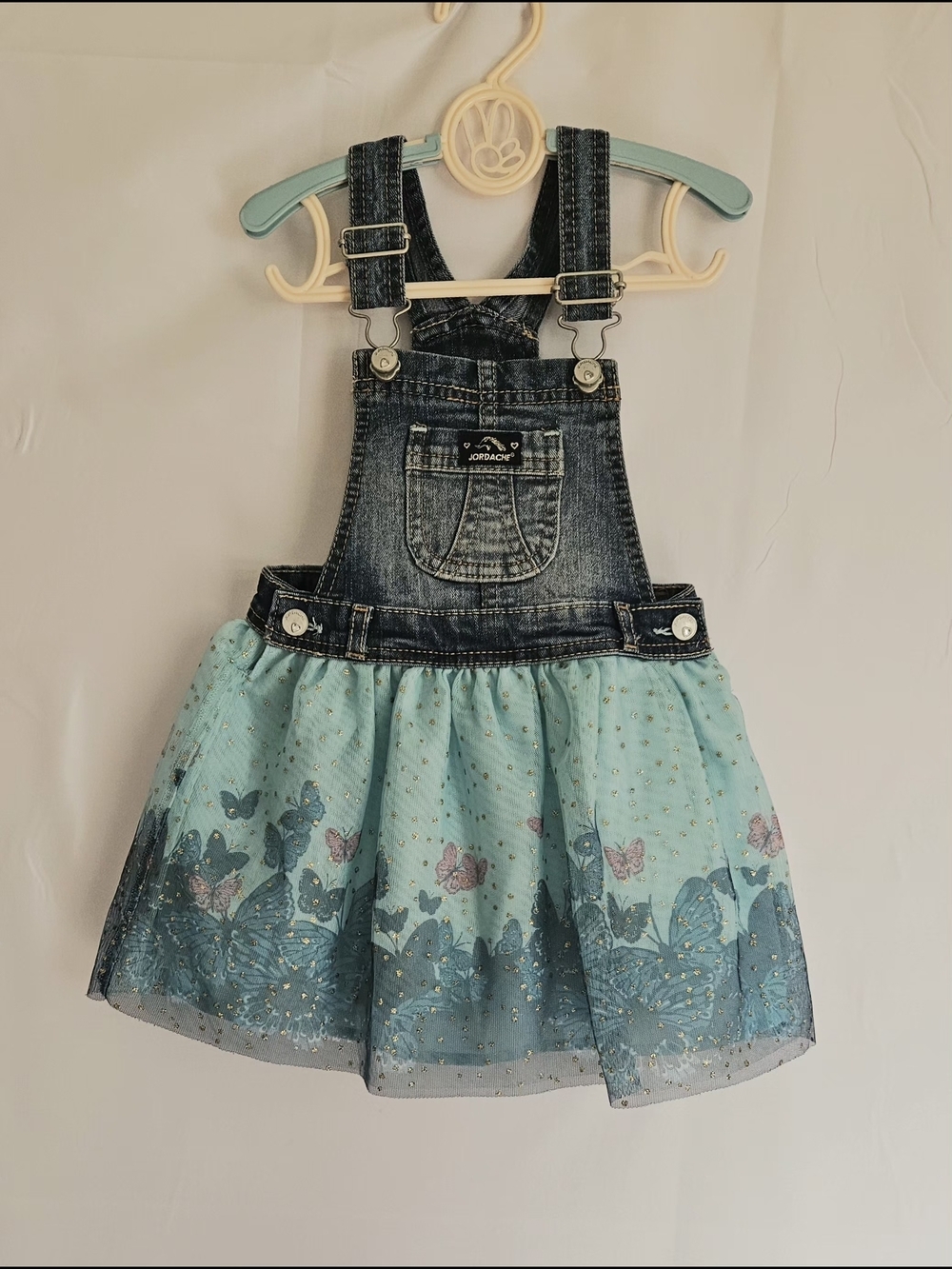 Jordache Denim & Tulle Butterfly Dress Toddler Girls Size 2T Blue Mint Green - Picture 2 of 8